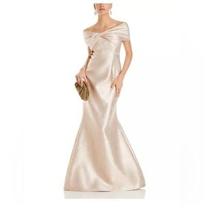 NEW Teri Jon Rose Gold Off the Shoulder Gown